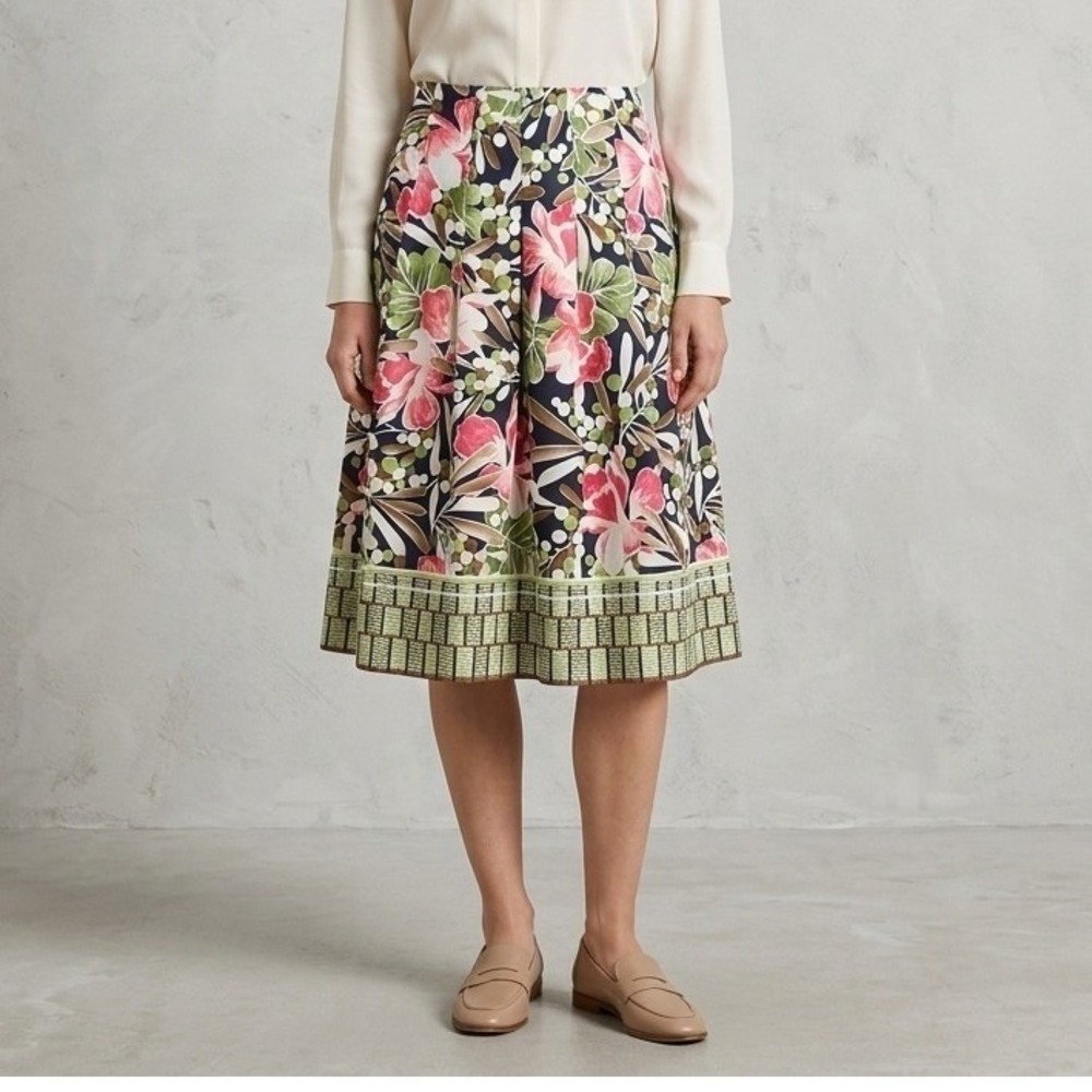 Talbots Petite Skirt Women's Sz 10 Floral Tropical Pleated A Line Midi Lined Zip